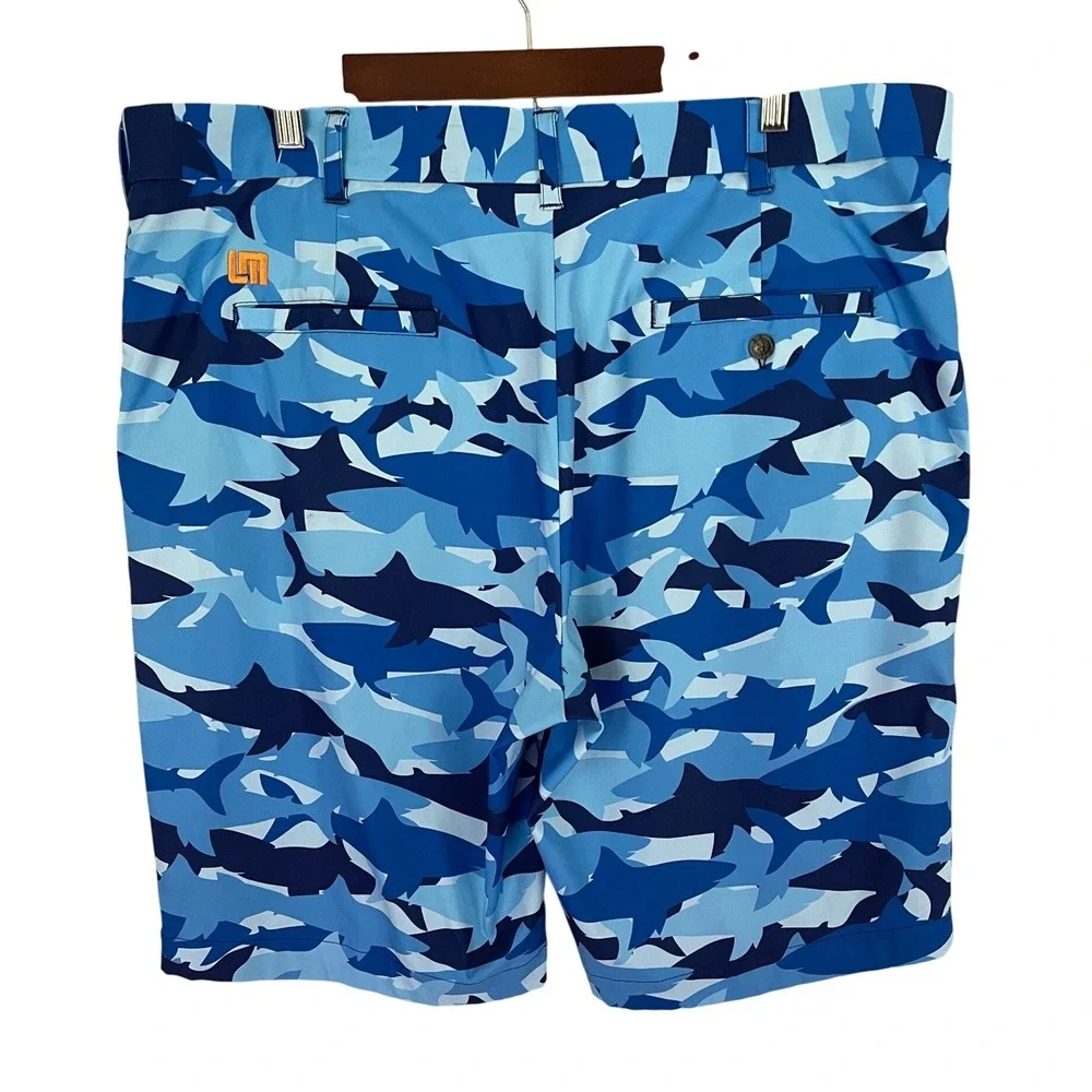 Loudmouth Golf Mens Blue Shark Camo‎ Shorts Size 40 Sharknado Performance